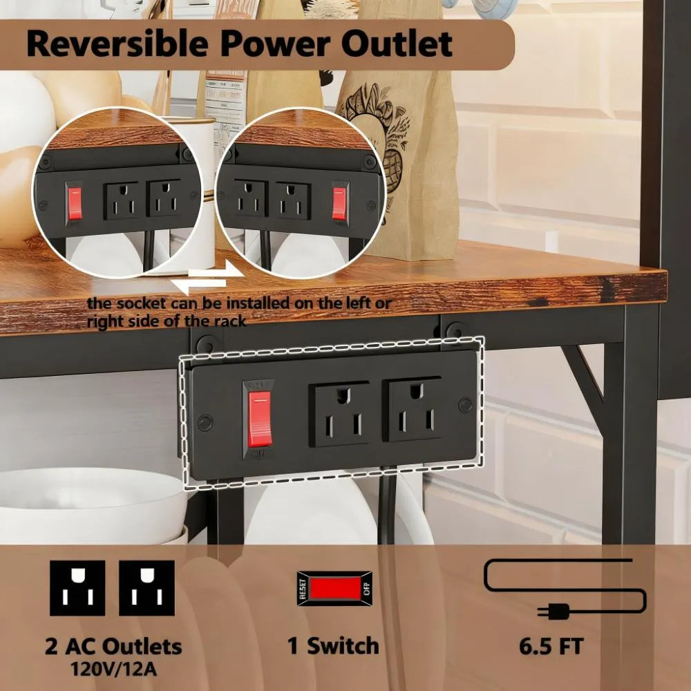 Kitchen Storage Rack 4-Tier with Power Outlets & Hooks - for Microwave & Small Appliances