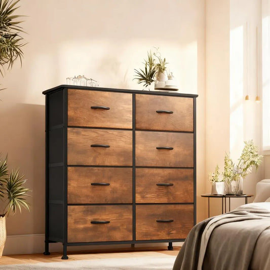 Metal & Wood 8-Drawer Organizer - Foldable Fabric Drawers with Anti-Scratch Feet