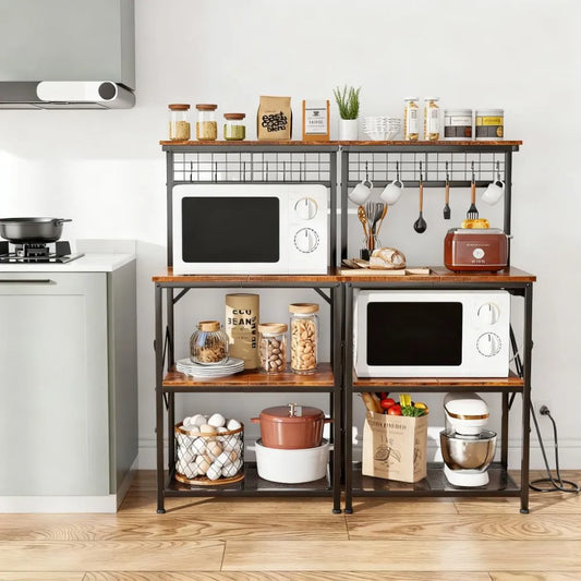 Kitchen Storage Rack 4-Tier with Power Outlets & Hooks - for Microwave & Small Appliances