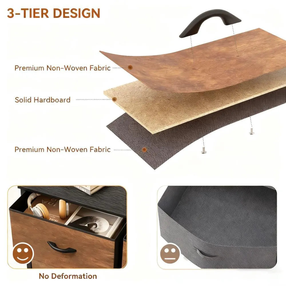 Metal & Wood 8-Drawer Organizer - Foldable Fabric Drawers with Anti-Scratch Feet