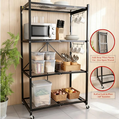 🔥BUY 2 GET 2 FREE + BONUS GIFT！4-Tier Foldable Storage Rack with Wheels