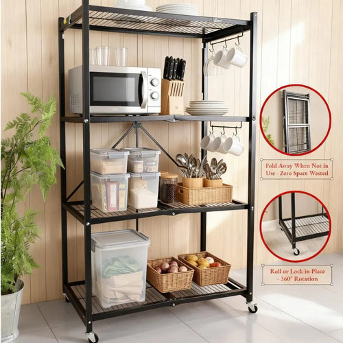 🔥BUY 2 GET 2 FREE + BONUS GIFT！4-Tier Foldable Storage Rack with Wheels