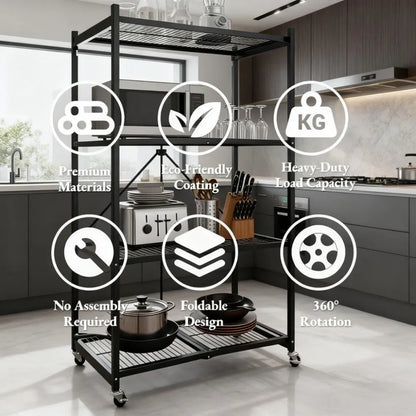 🔥BUY 2 GET 2 FREE + BONUS GIFT！4-Tier Foldable Storage Rack with Wheels