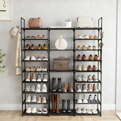 9-Layer Shoe Storage Rack - 50-55 Pairs Capacity, Waterproof Mats & Hooks for Home