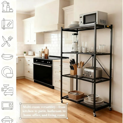 🔥BUY 2 GET 2 FREE + BONUS GIFT！4-Tier Foldable Storage Rack with Wheels