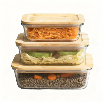 Set of 3 Glass Storage Containers with Bamboo Lids